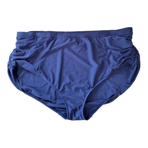 NWOT Catherines | Plus Size Ruched Blue High Rise Bikini Swim Suit Bottoms - Picture 1 of 4